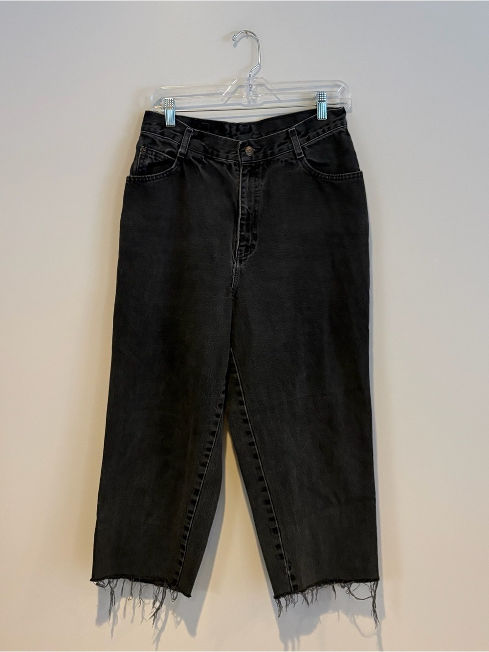 Vintage Gitano Black Cropped Straight Jeans with Frayed Hem Size 8